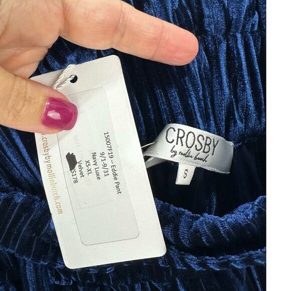 CROSBY by Mollie Burch Eddie Pant High Waist Velvet in Navy Blue Small (New) - Picture 7 of 7
